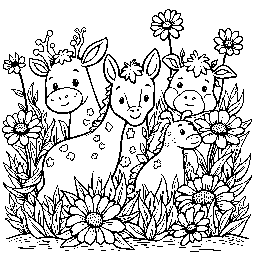 Farm Animals Hiding Behind Flowers