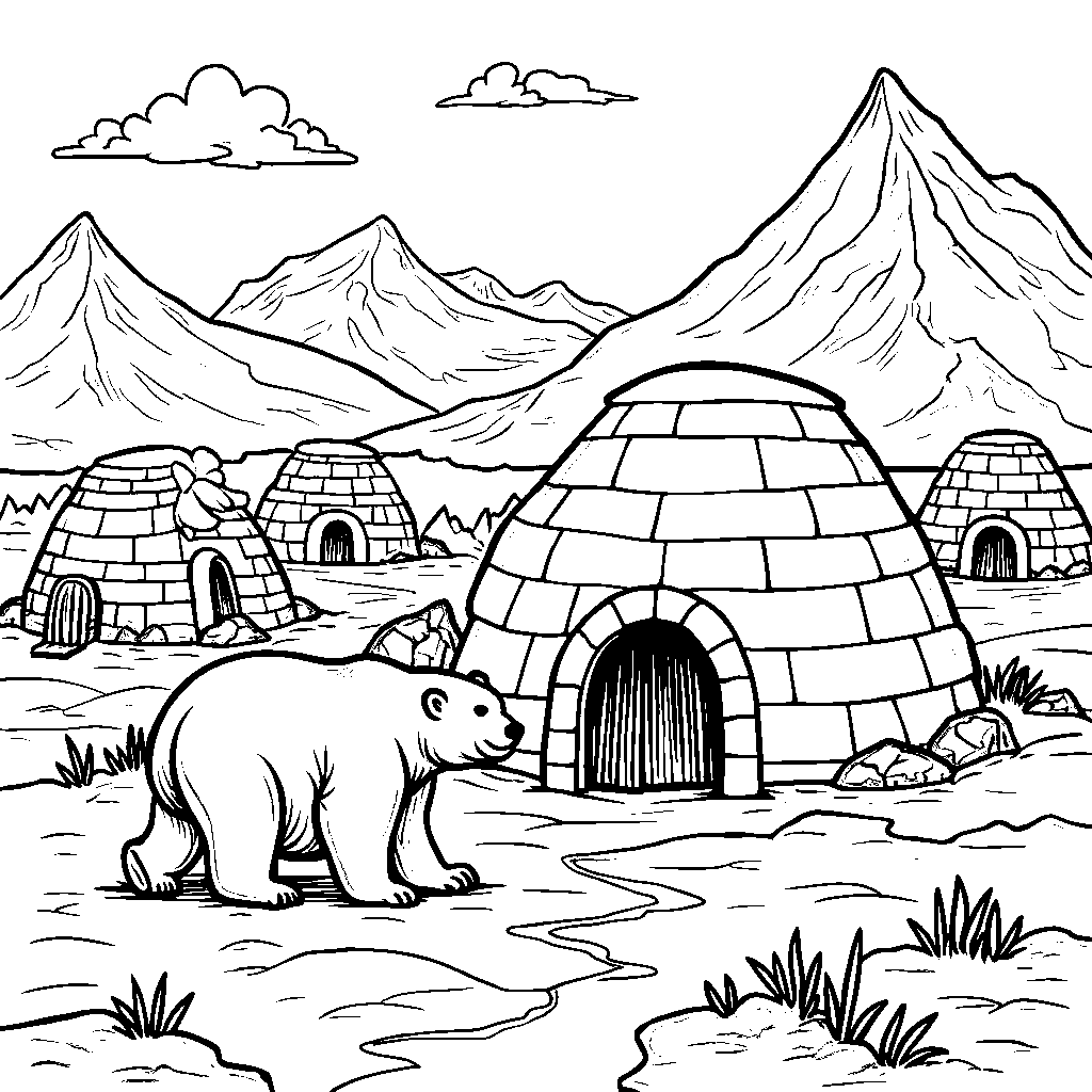 Polar Bear's Arctic Home with Hidden Igloos