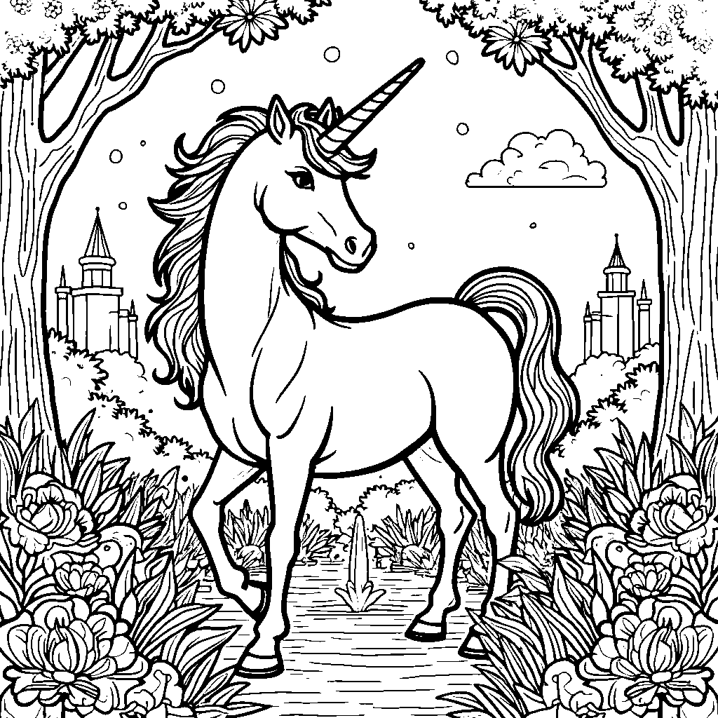 Rainbow Unicorn in a Garden