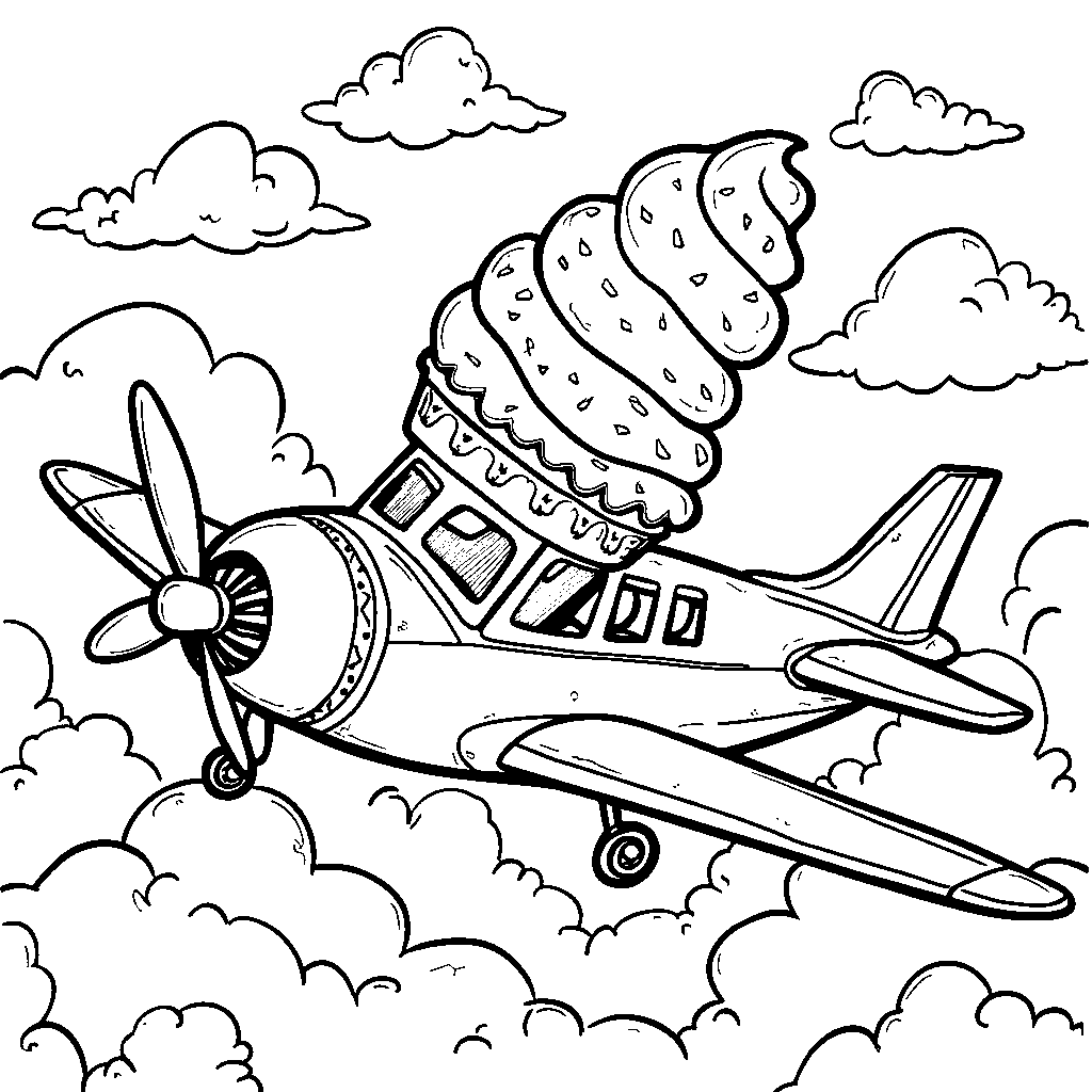 Airplane carrying a giant ice cream cone