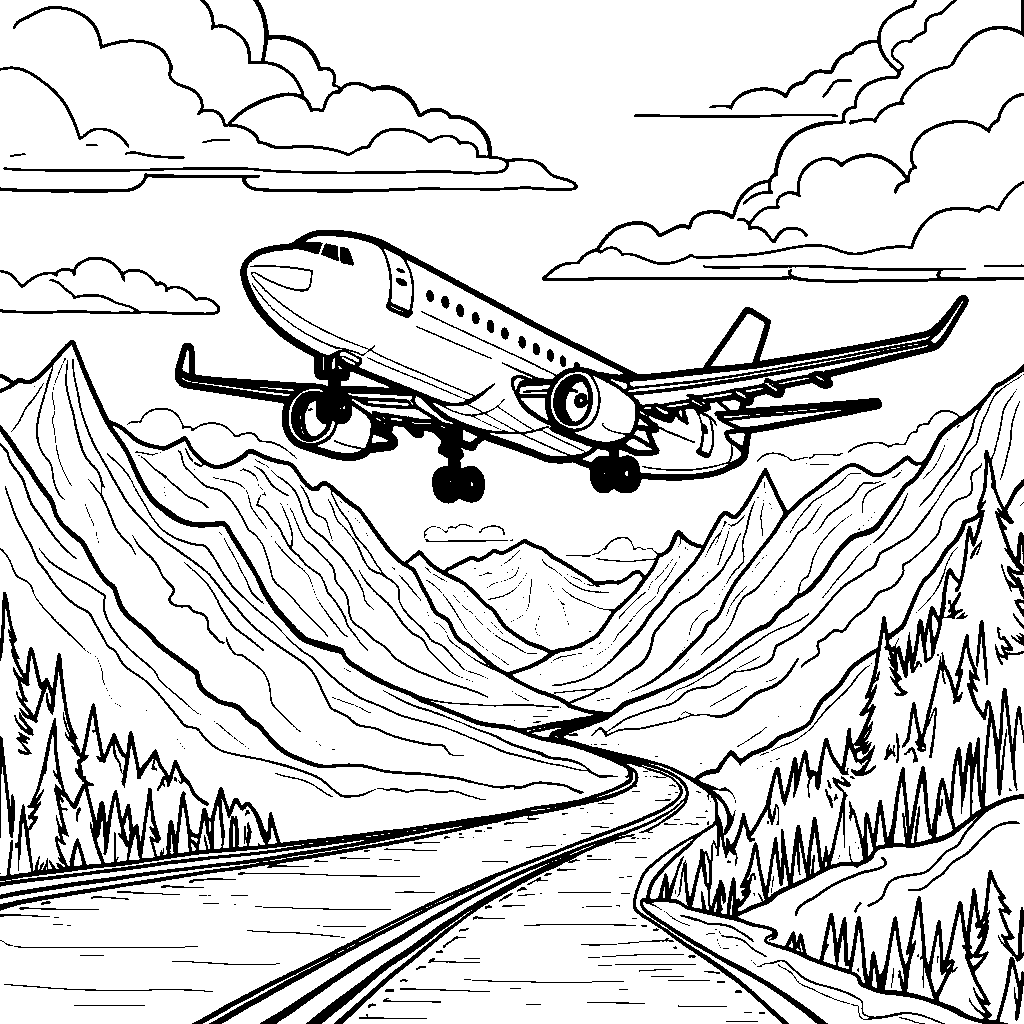 Airplane flying over a majestic mountain range