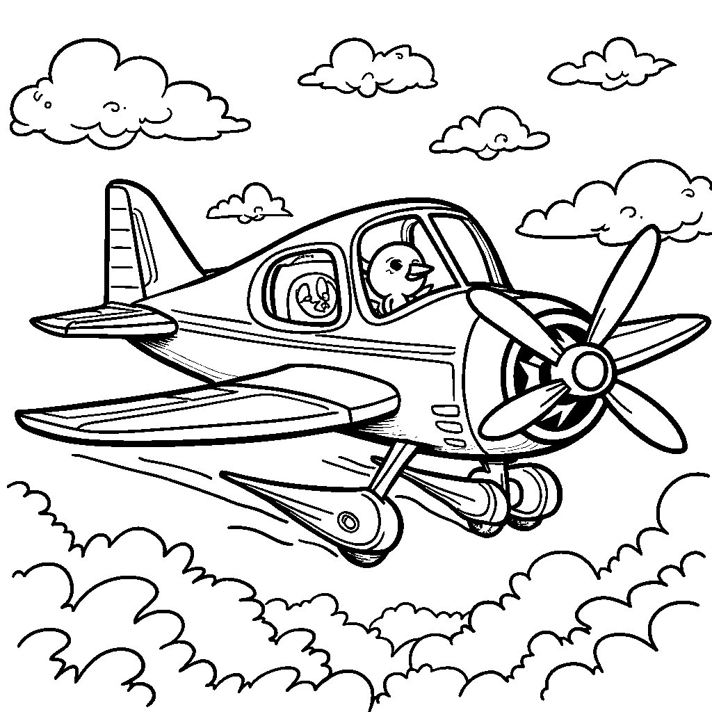 Airplane towing a glider with a happy bird inside