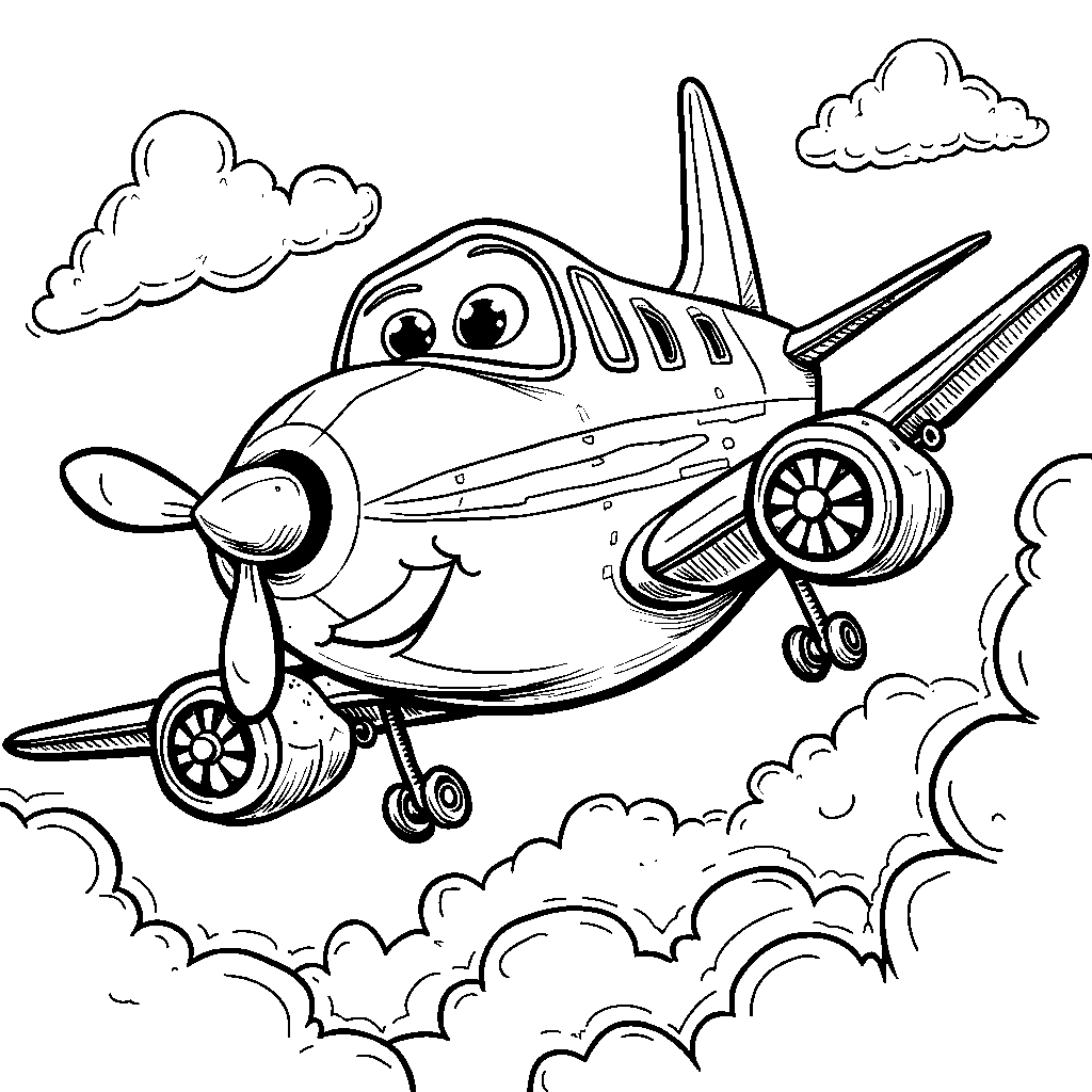 Airplane with a giant smile and shiny chrome wheels