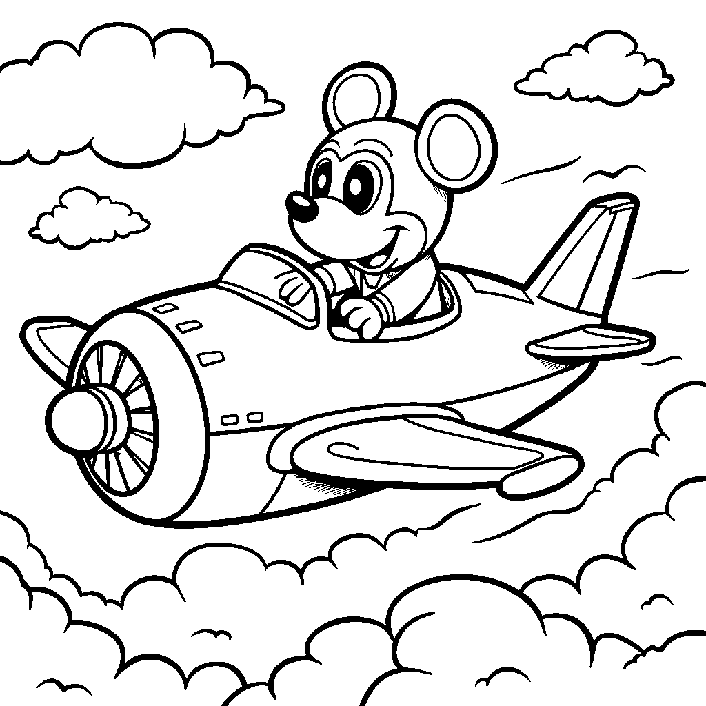 Airplane with a pilot who looks like a kid's favorite cartoon character