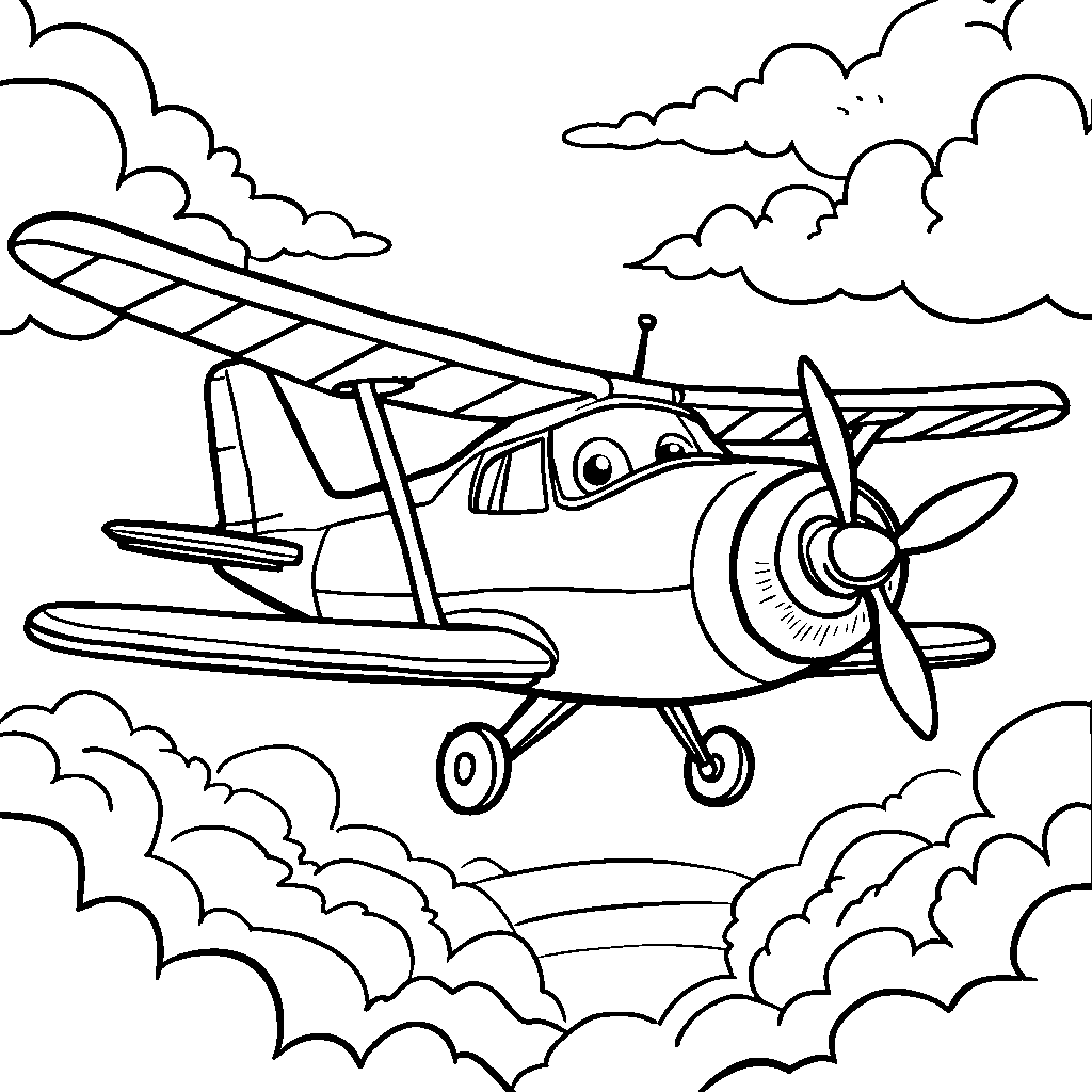 Airplane with a smiling face and waving wings