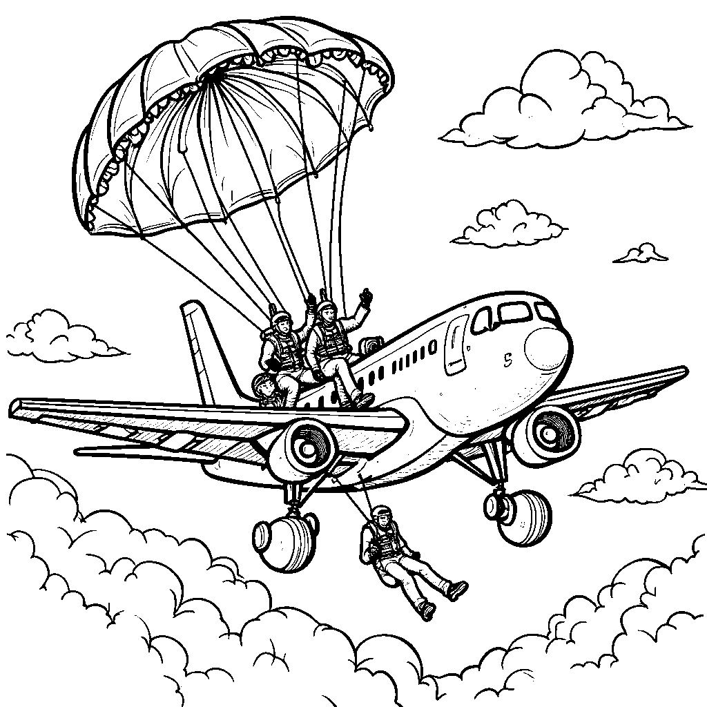 Airplane with a team of parachutists jumping out