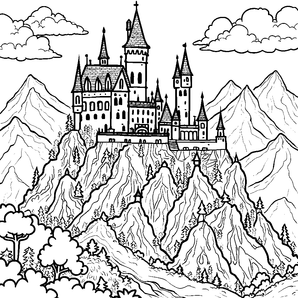 A castle built into the side of a mountain