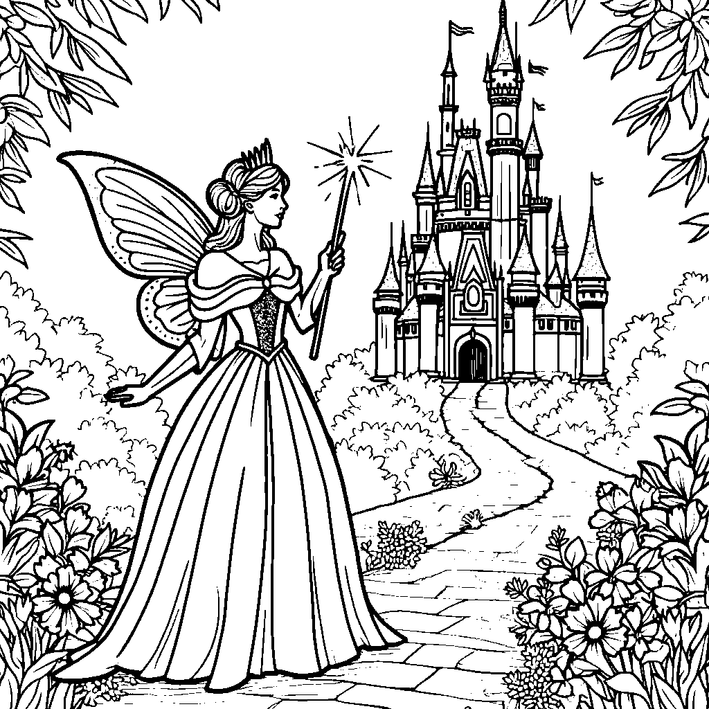 A fairy godmother's castle with a sparkly wand