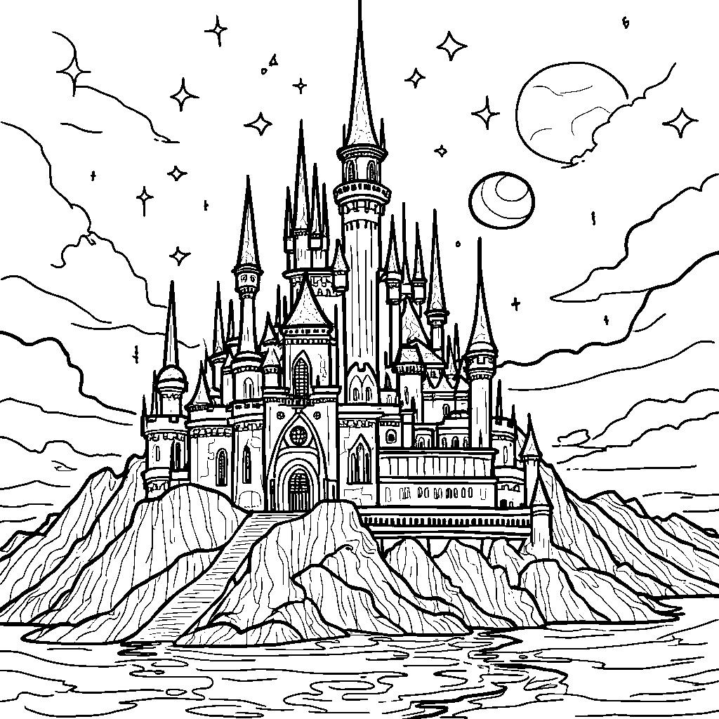 A futuristic castle on a distant planet