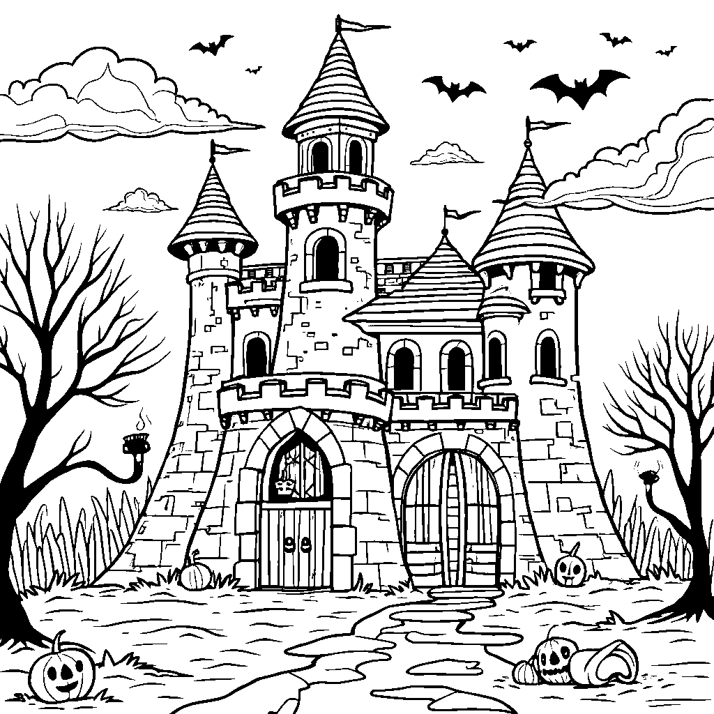 A spooky haunted castle on a dark night