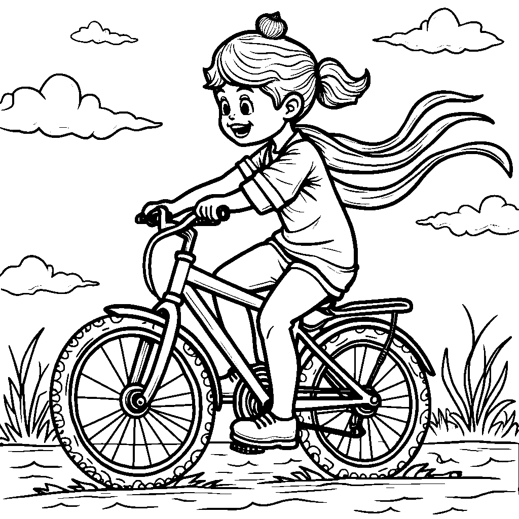 Cupcake riding a bike with streamers flowing behind