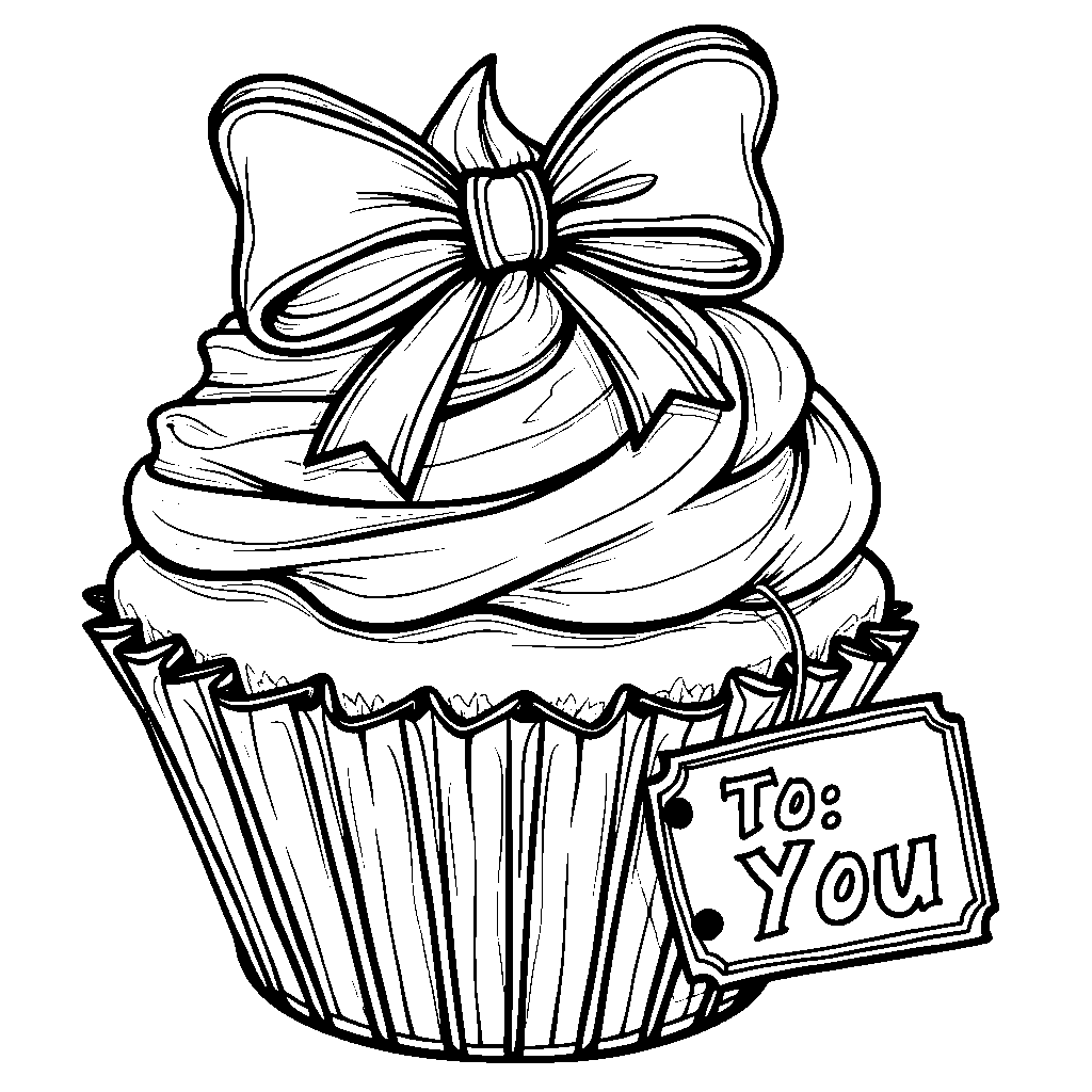 Cupcake with a big bow and a gift tag that says 'To: You'