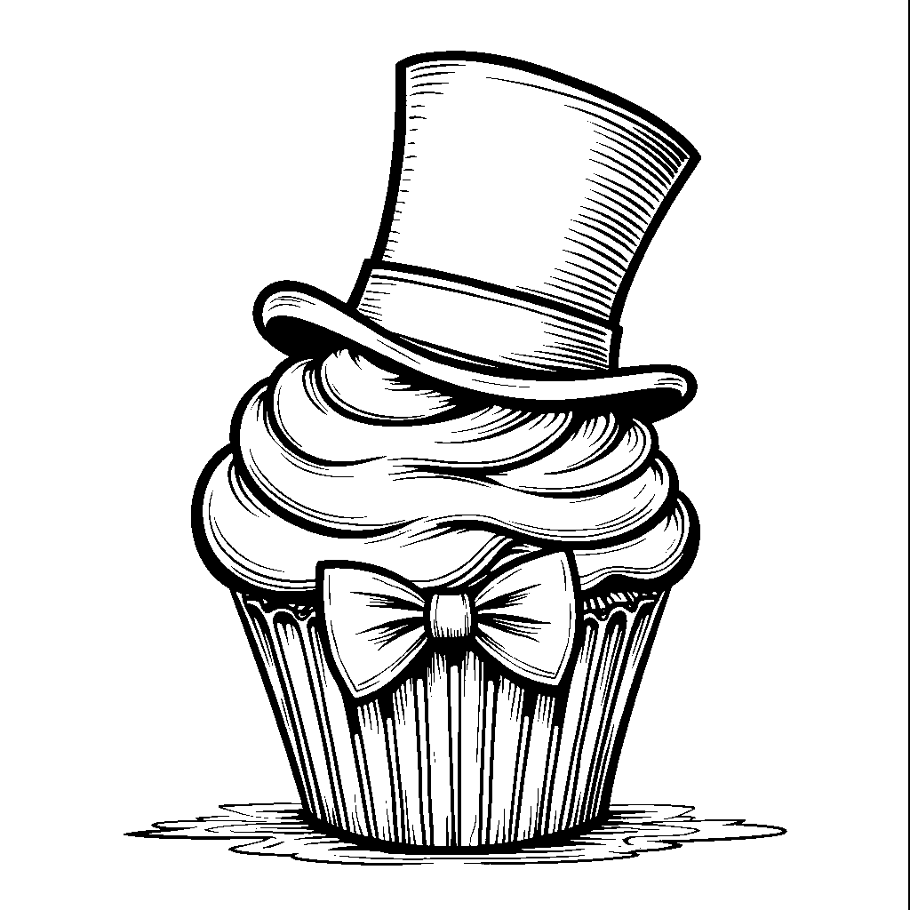 Cupcake with a big bow tie and a top hat