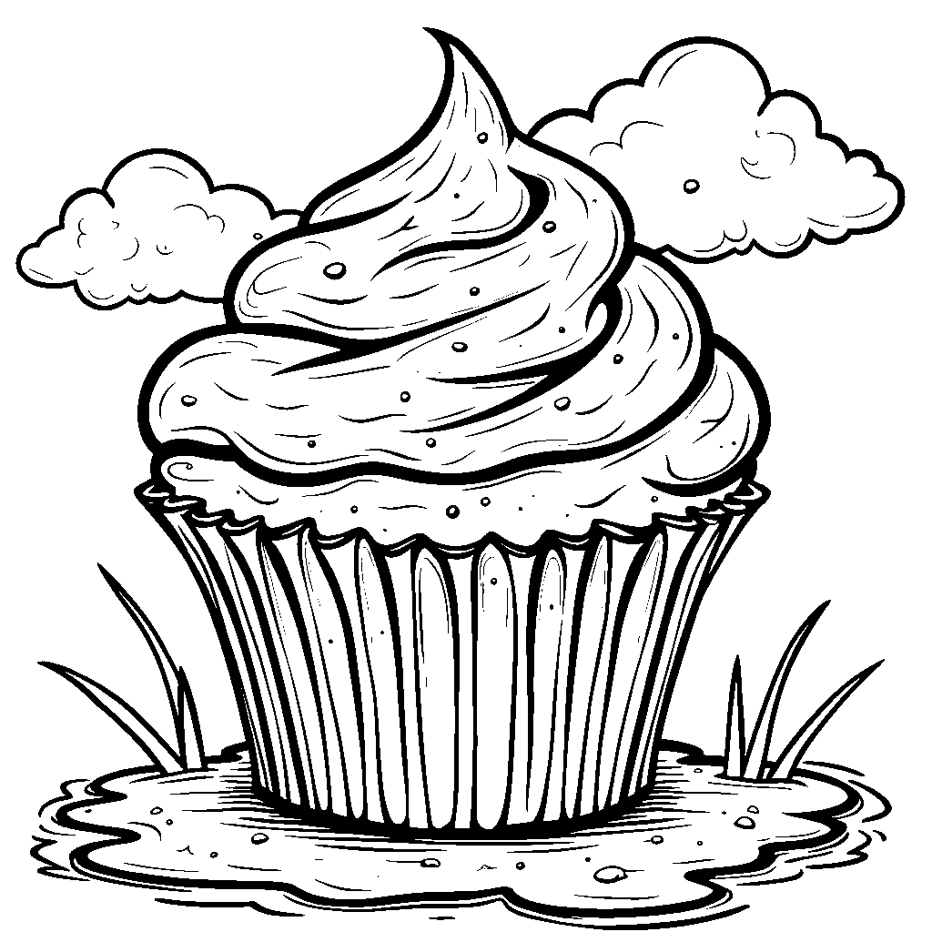 Cupcake with a big, fluffy cloud hovering above