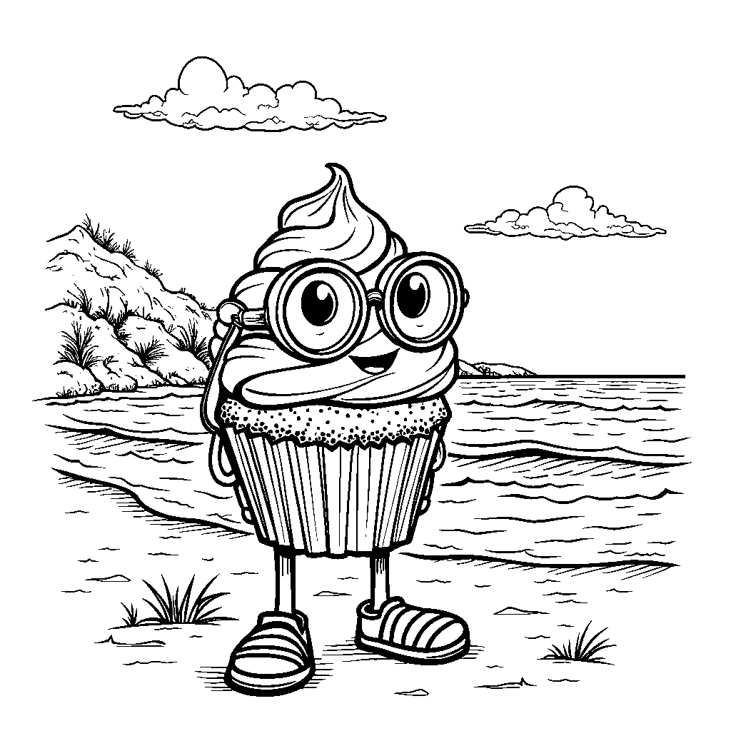 Cupcake with a pair of binoculars looking out at the ocean