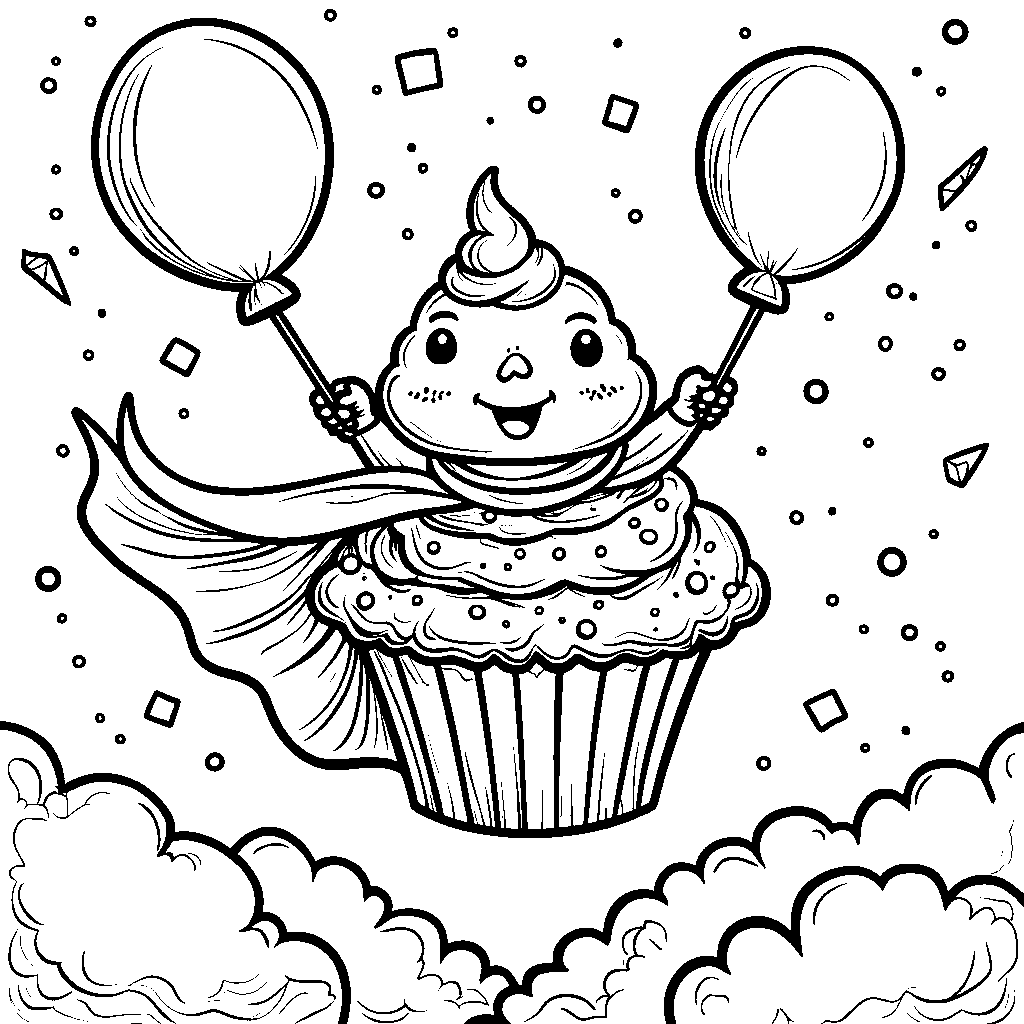 Cupcake with a superhero cape flying through the air