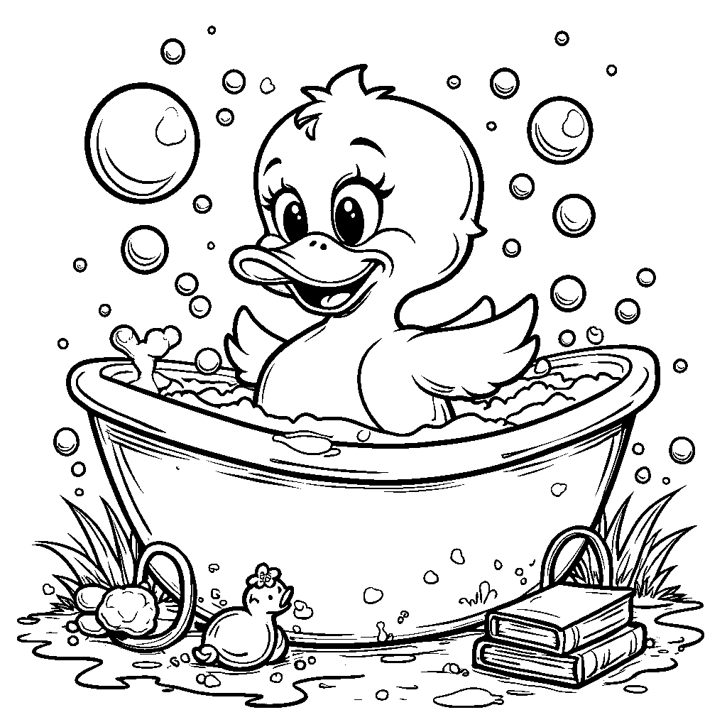 Duck blowing bubbles in a bathtub