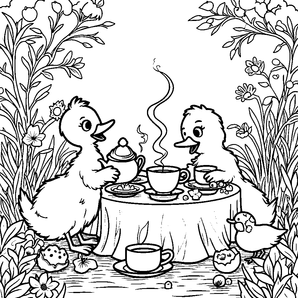 Duck having a tea party with friends