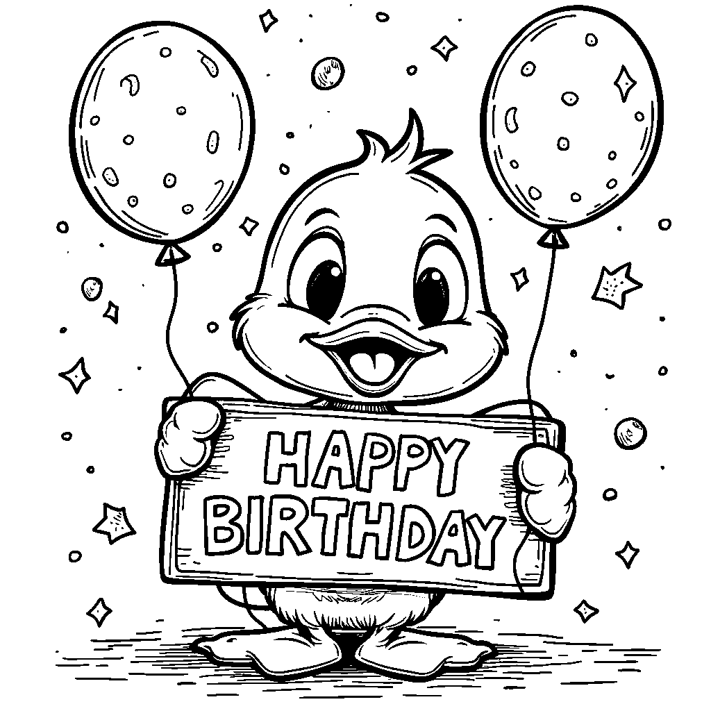 Duck holding a 'Happy Birthday' sign