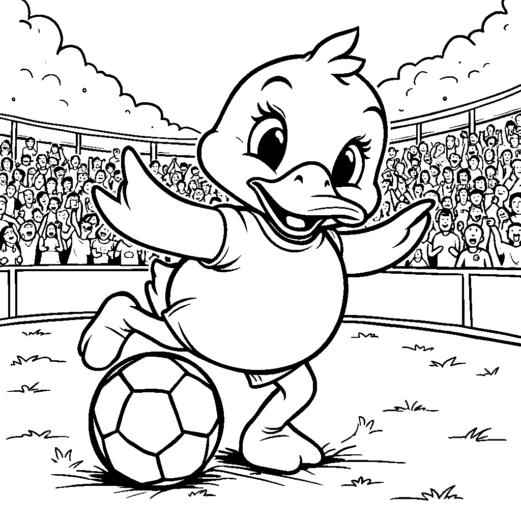 Duck playing soccer with its webbed feet