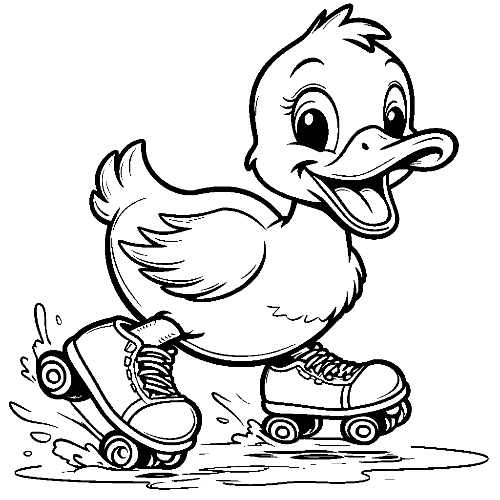 Duck wearing a pair of roller skates