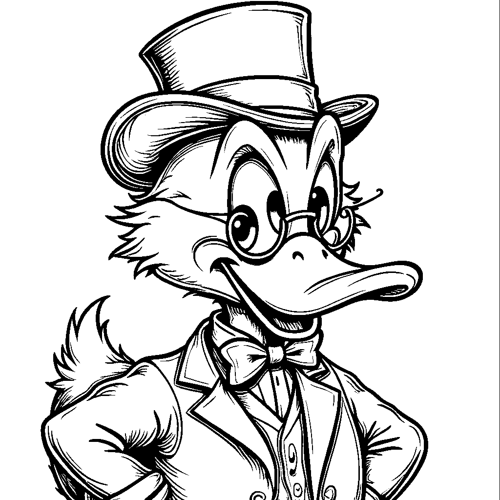 Duck wearing a top hat and monocle