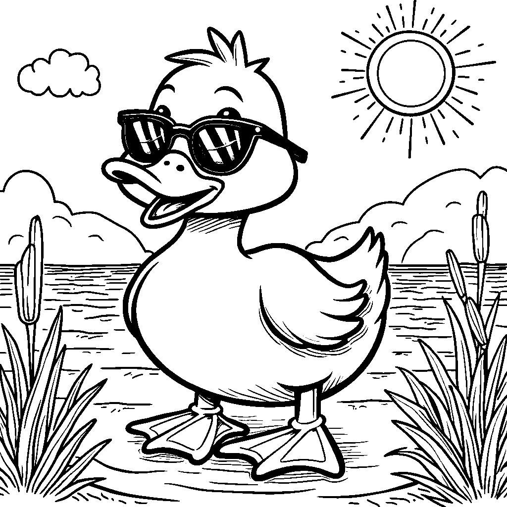 Duck wearing sunglasses on a sunny day