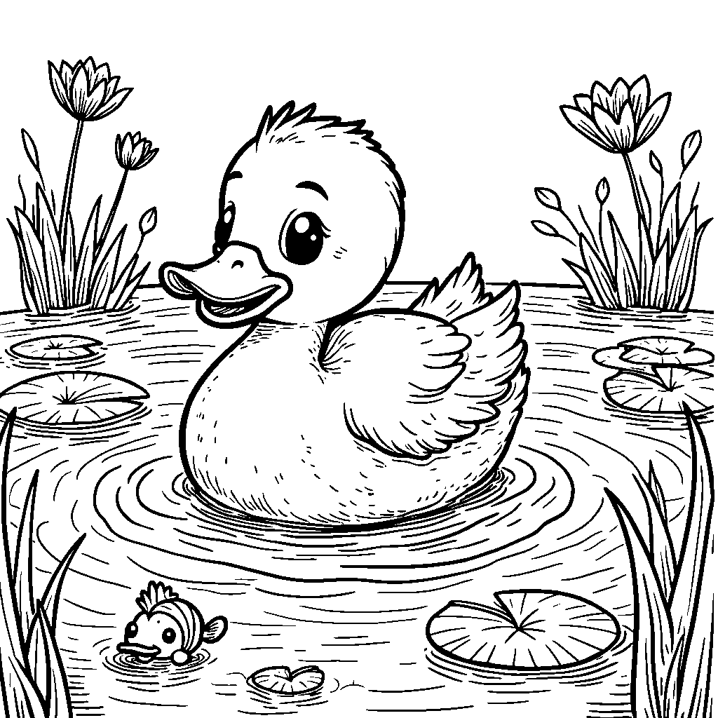 Duckling taking its first swim