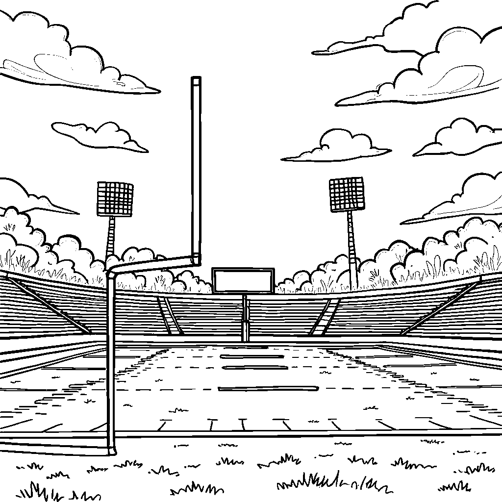 A football field with goalposts and a sunny sky