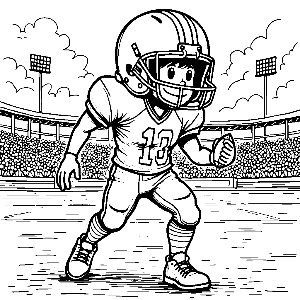 A football player with a giant football-shaped head