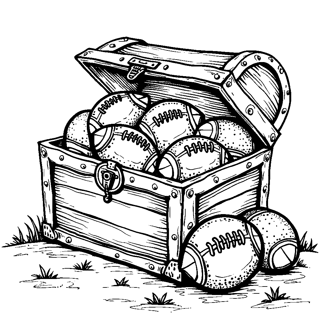 A football-themed treasure chest filled with balls