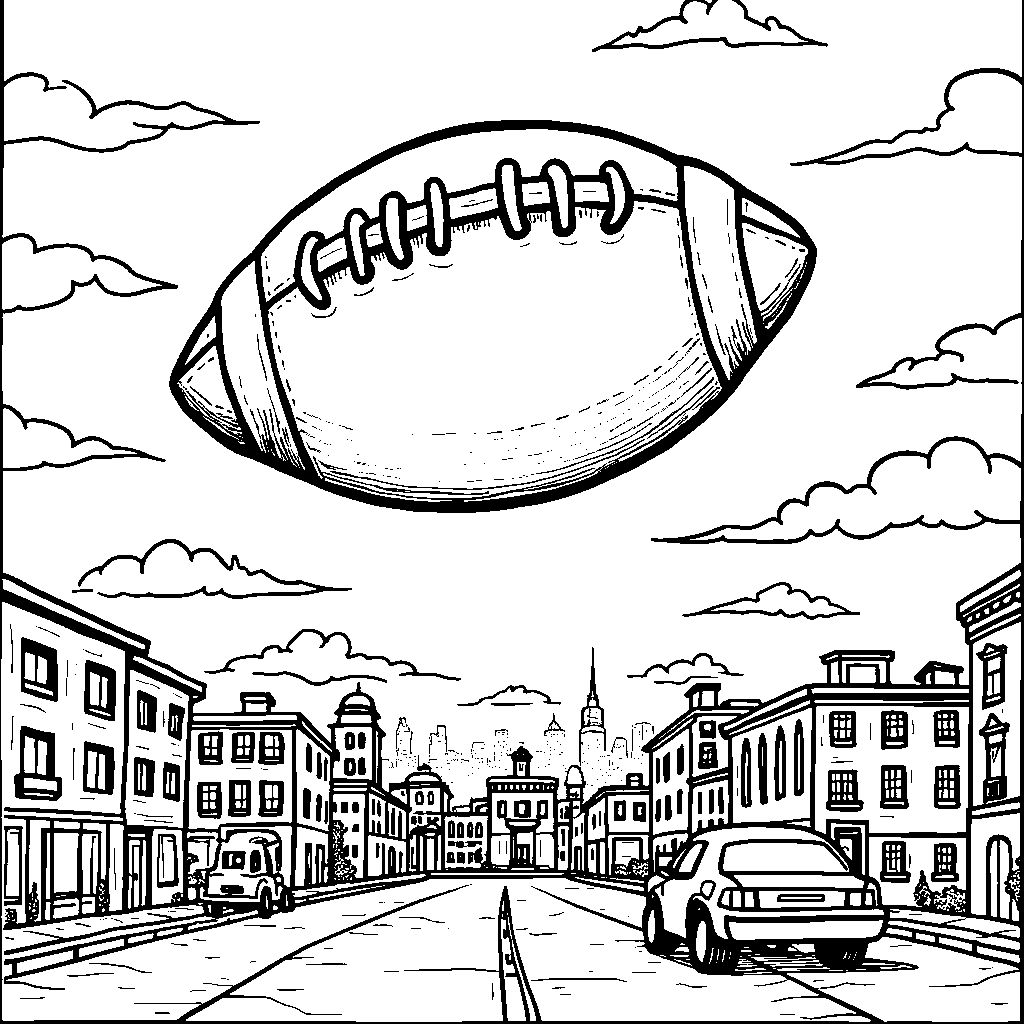 A giant football hovering above the city