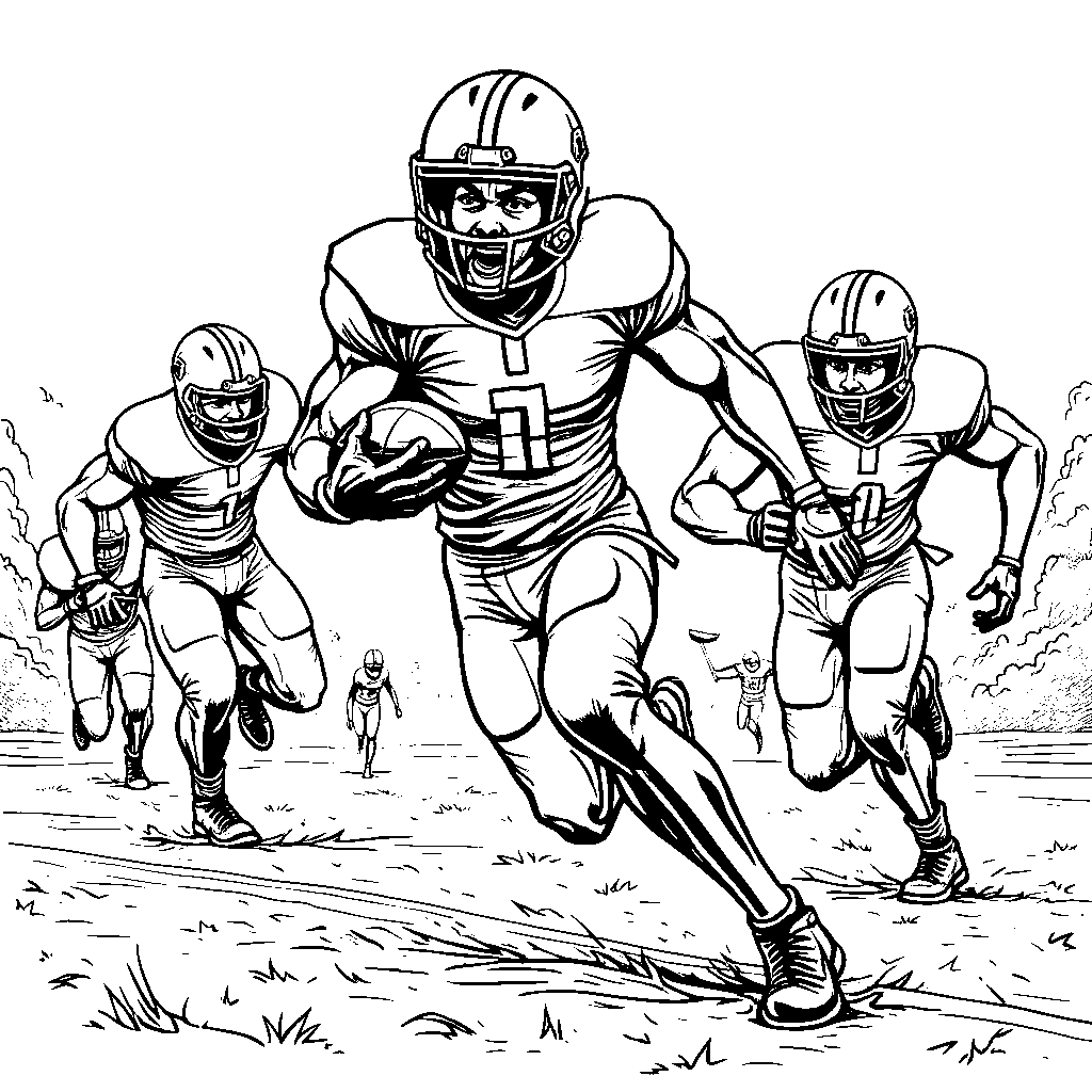 A running back dodging opponents on the field