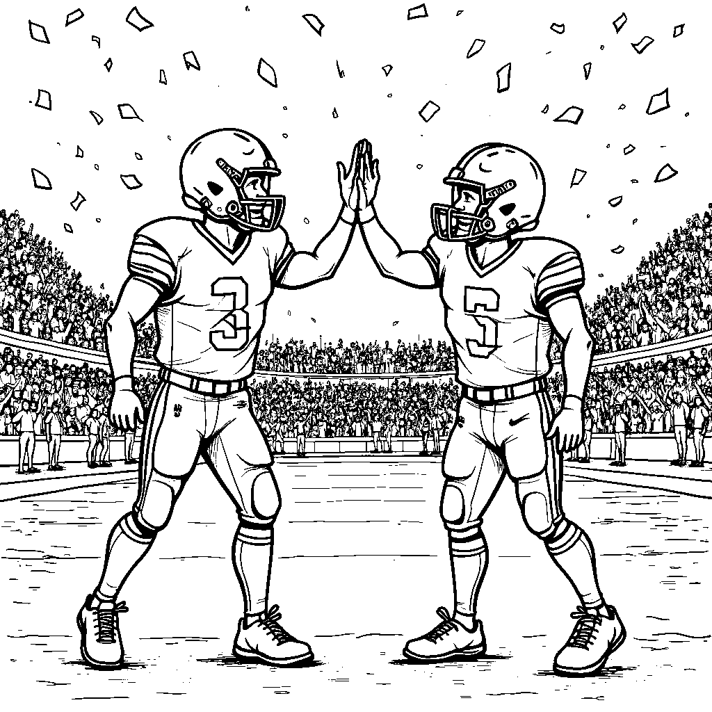 A football player giving a high-five to a teammate