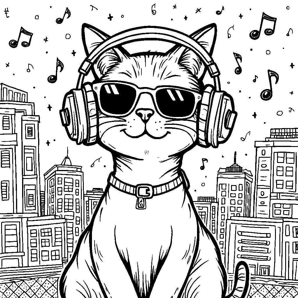 Cool cat wearing sunglasses and headphones