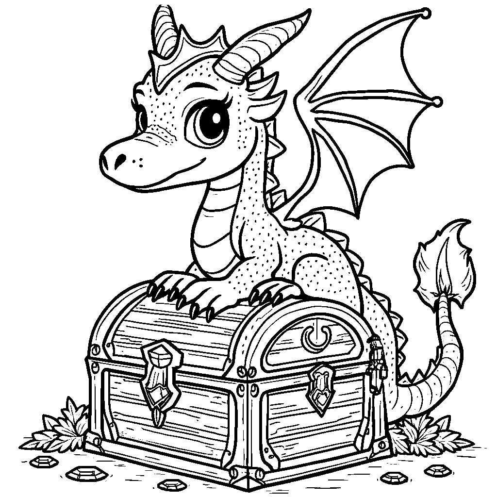 Fantasy dragon guarding a treasure chest