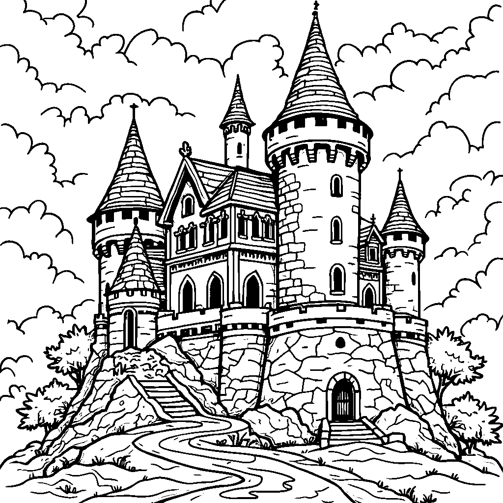 Gothic-inspired castle with towers and turrets