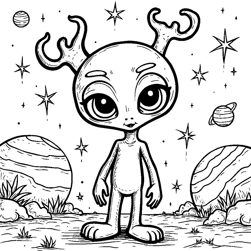 Quirky alien with multiple eyes and antennae