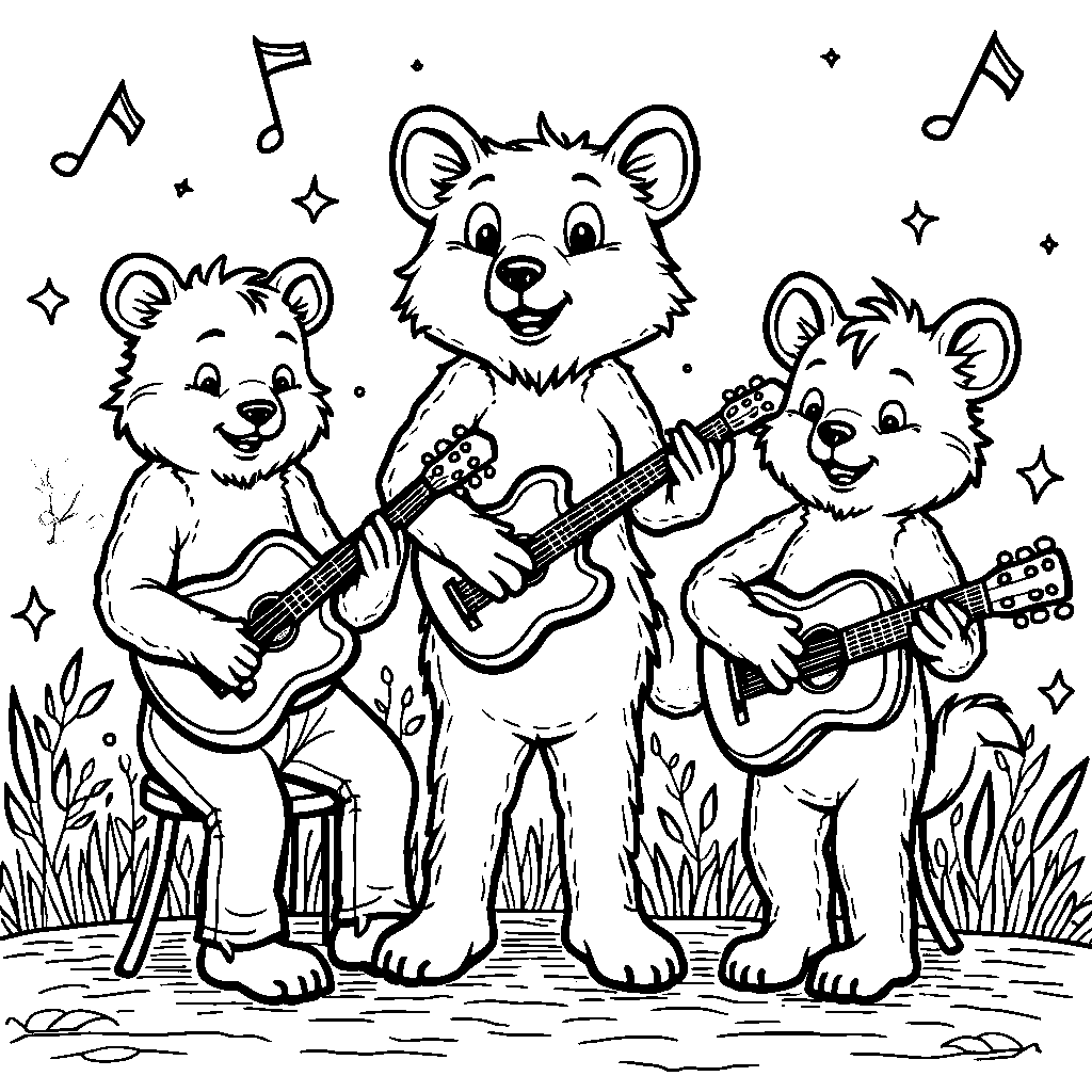 A group of animals playing musical instruments in a band