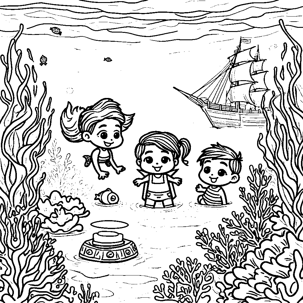 A group of kids exploring a magical underwater world