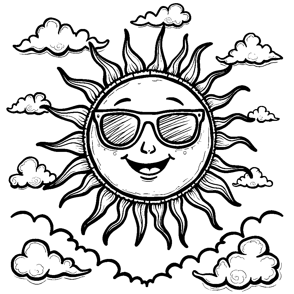 A smiling sun wearing sunglasses