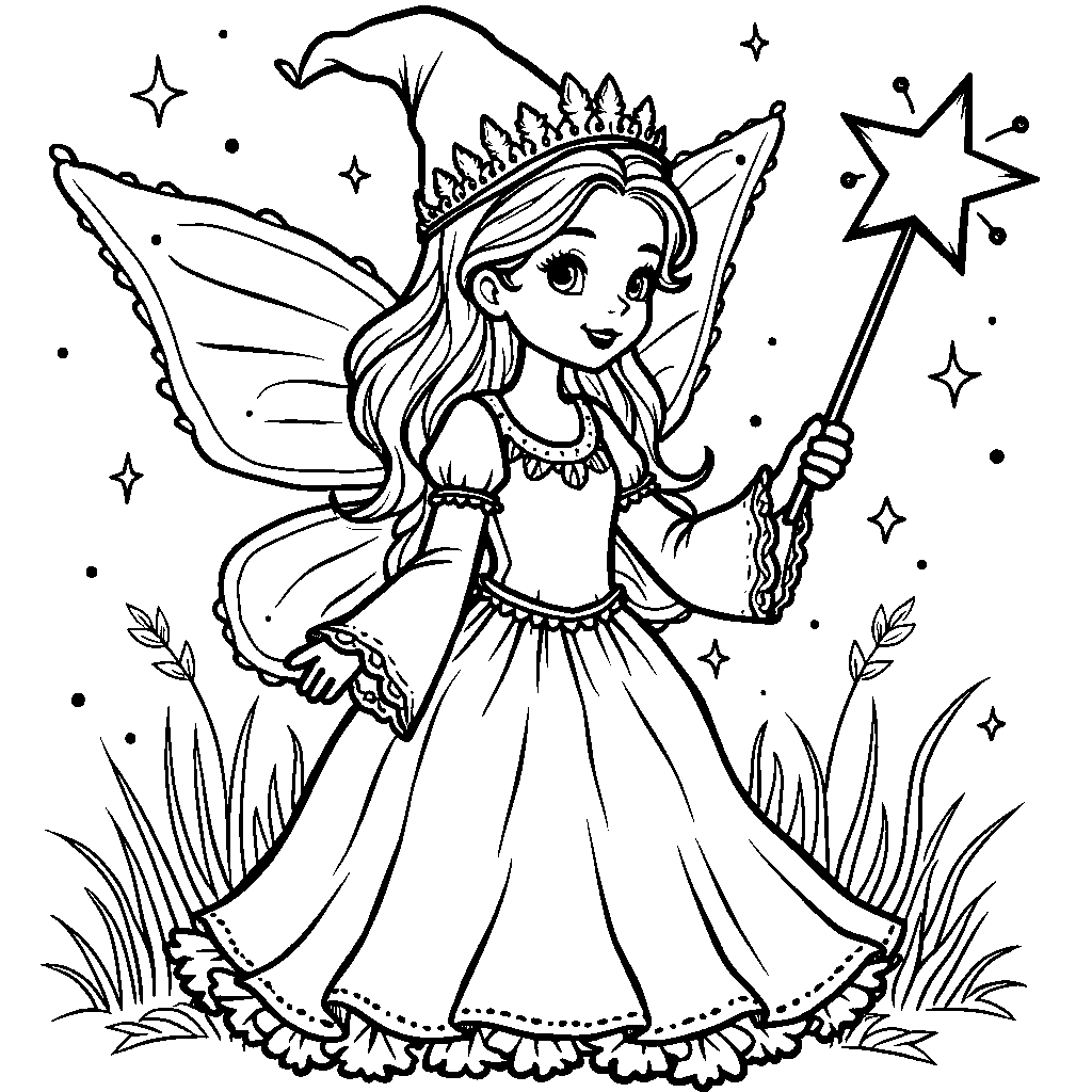 A fairy godmother waving her wand, surrounded by sparkles