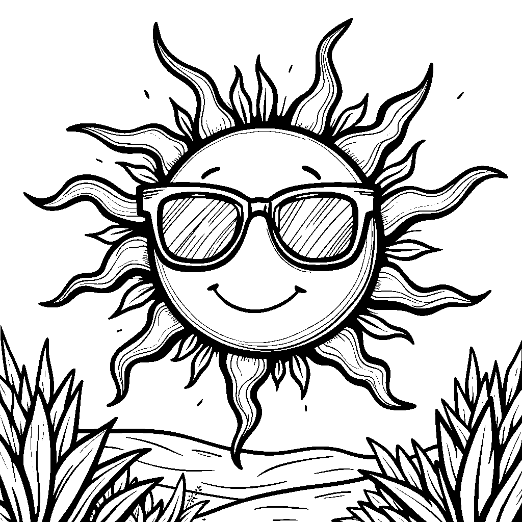 A smiling sun wearing sunglasses