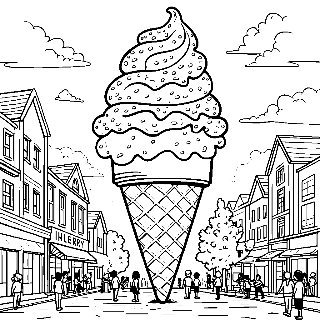 A giant ice cream cone with colorful sprinkles