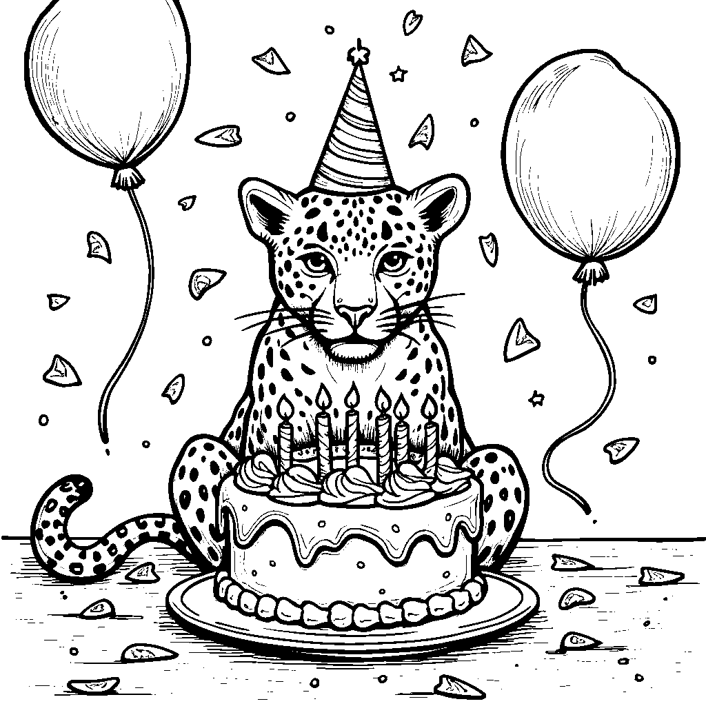 Jaguar blowing out candles on a birthday cake