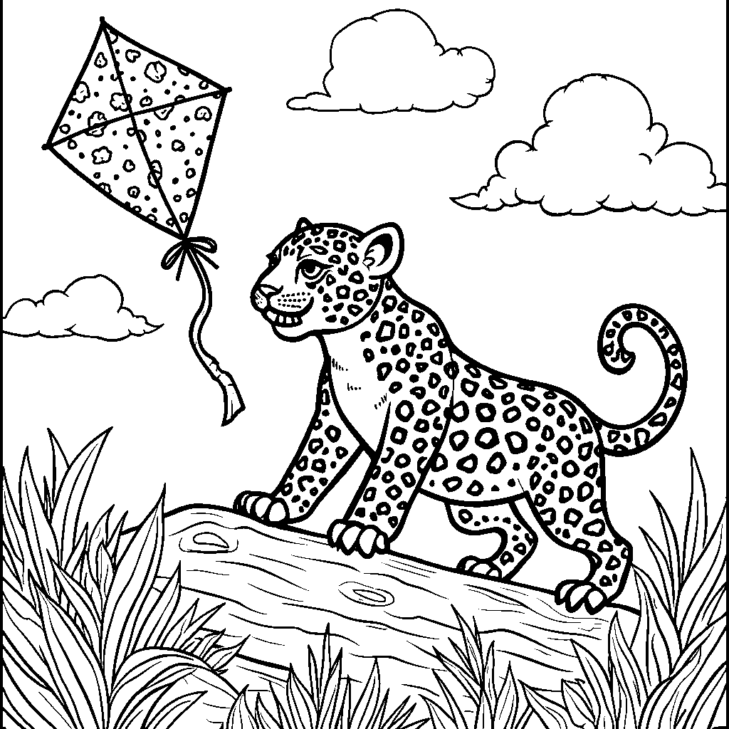 Jaguar flying a kite in a sunny sky