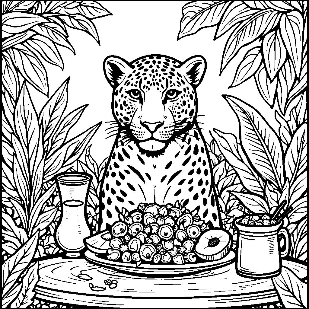 Jaguar having a snack at a jungle café