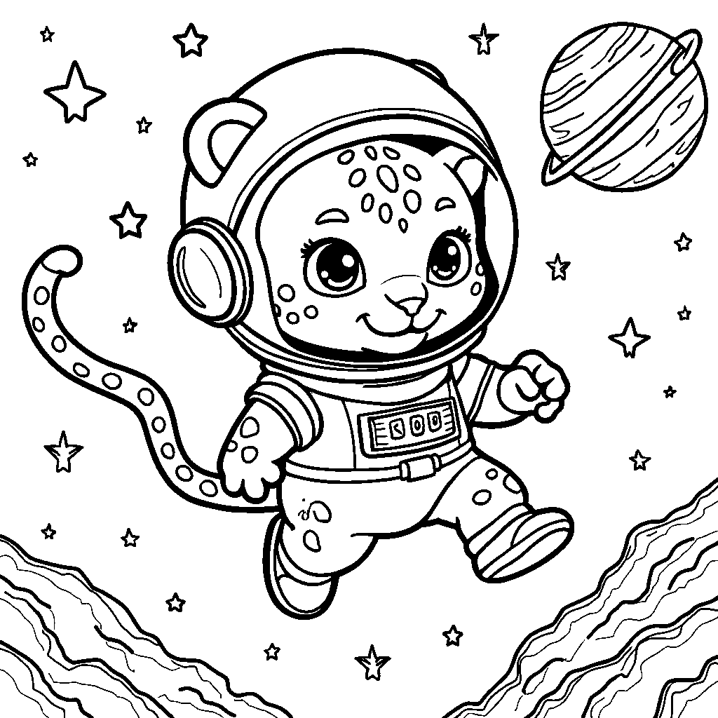 Jaguar in a space helmet exploring the galaxy