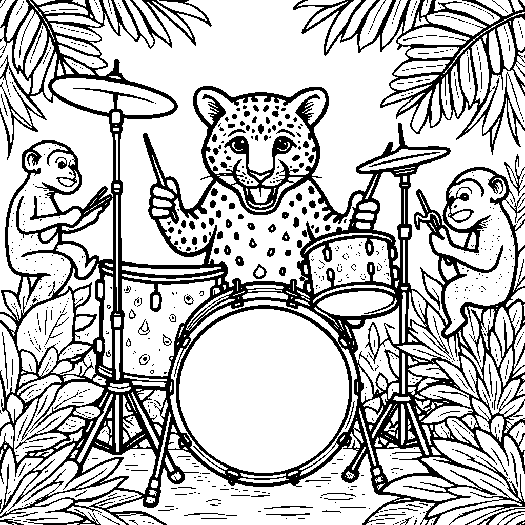 Jaguar playing drums in a jungle band