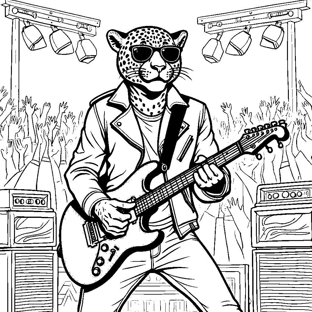 Jaguar playing the guitar in a rock band